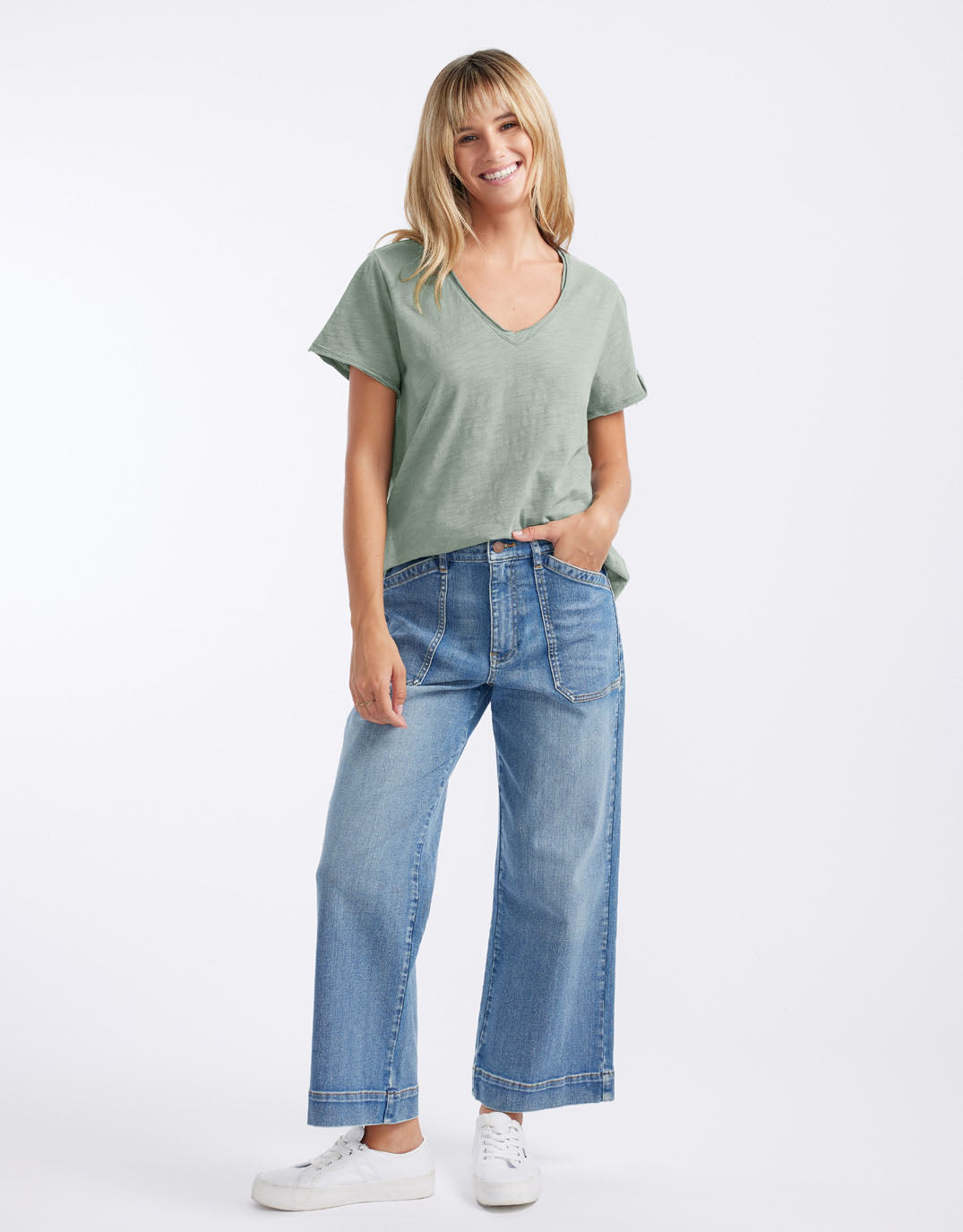 White & Co. Original V Neck T-Shirt (Sage)