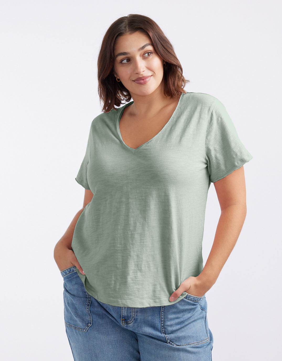White & Co. Original V Neck T-Shirt (Sage)