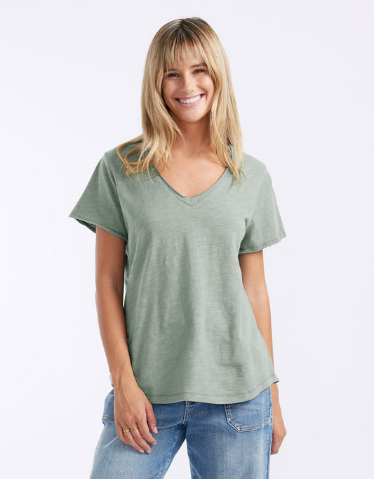 Image of T-Shirts. Product name - Original V Neck T-Shirt Sage in Sage colour by brand - White & Co.