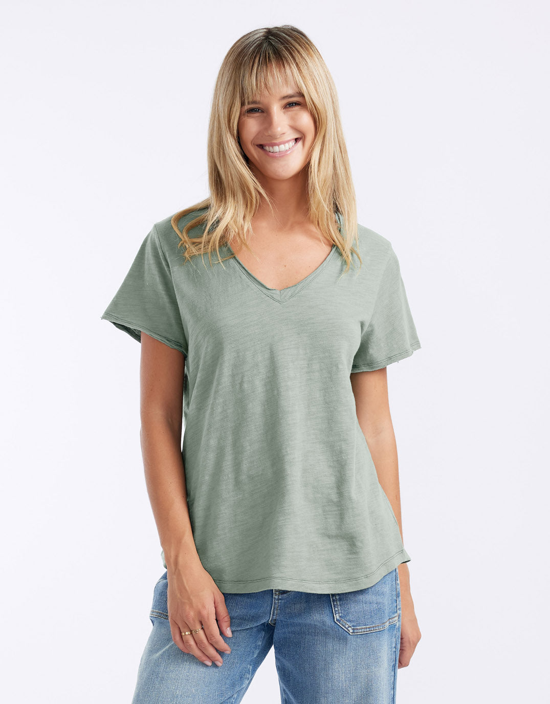 Image of T-Shirts. Product name - Original V Neck T-Shirt Sage in Sage colour by brand - White & Co.
