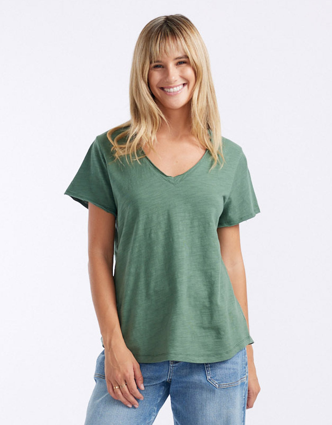 Image of T-Shirts. Product name - Original V Neck T-Shirt Thyme in Thyme colour by brand - White & Co.