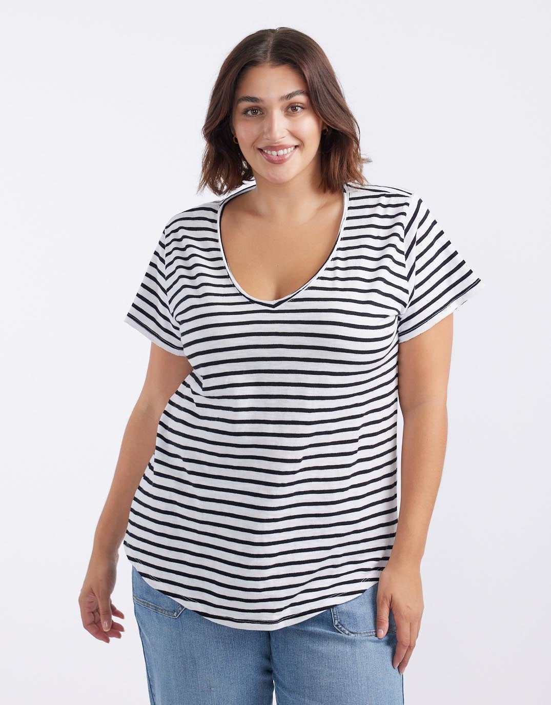 White & Co. Original V Neck T-Shirt (Black/White Stripe)