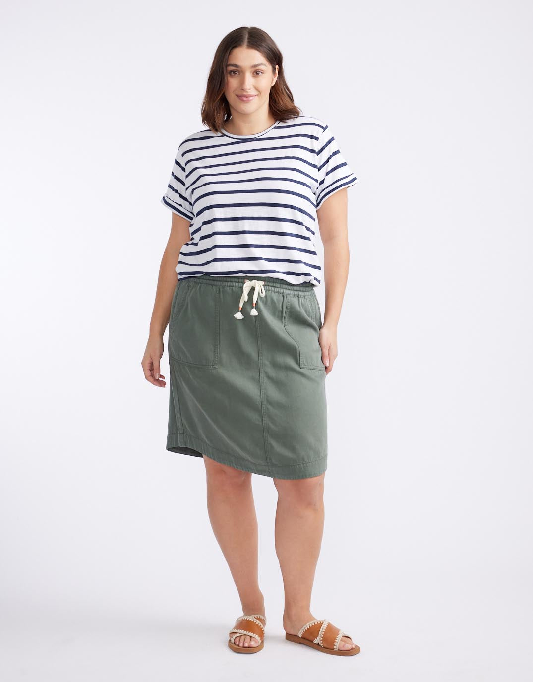 White & Co. Coco Denim Skirt (Khaki)