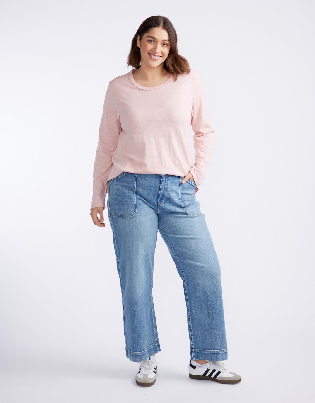 White & Co. Essential Scoop Hem Long Sleeve T-shirt (Dusty Rose)