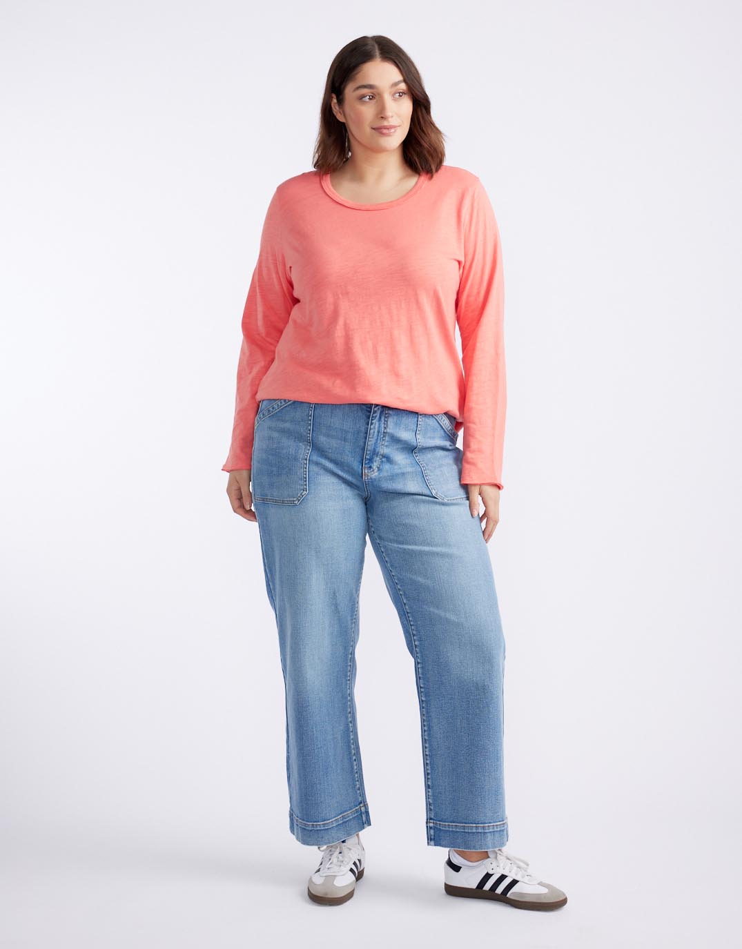 White & Co. Essential Scoop Hem Long Sleeve T-Shirt (Melon)