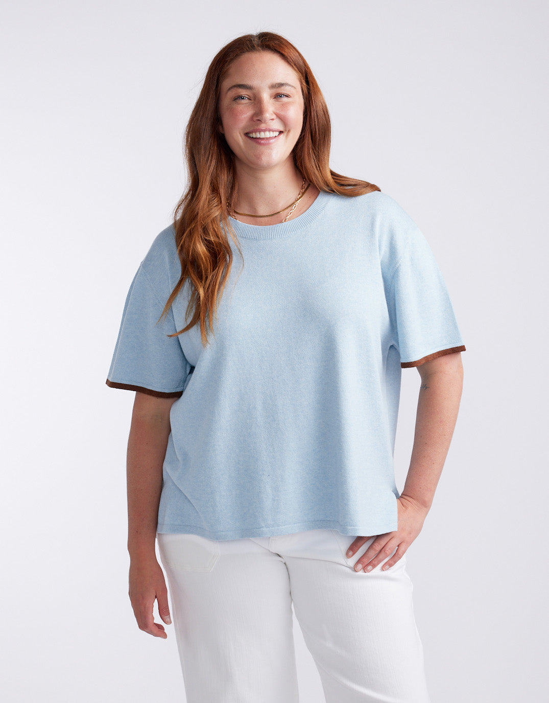 White & Co. Frenchie Cotton Cashmere Tee (Ice Blue)
