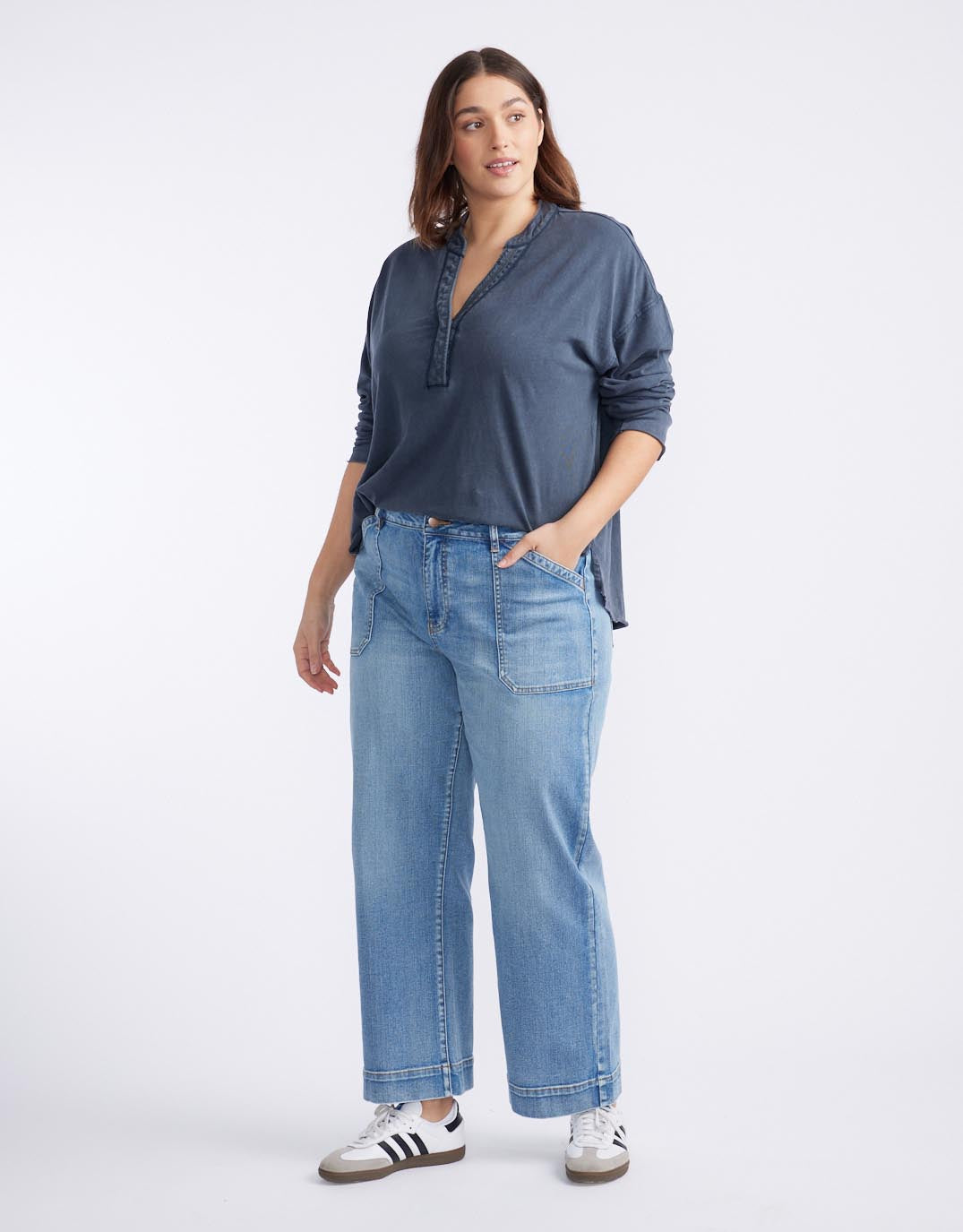 White & Co. Henley Sunset Top (Washed Navy)