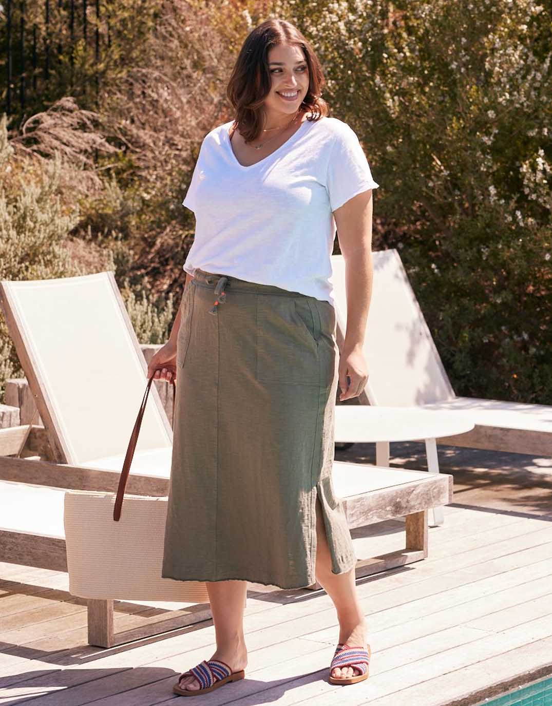 White & Co. Signature Midi Skirt (Khaki)