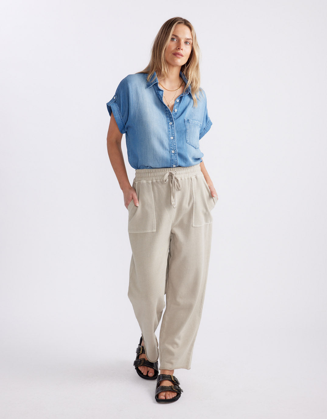White & Co. Raw Edge Lounge Pant (Washed Stone)