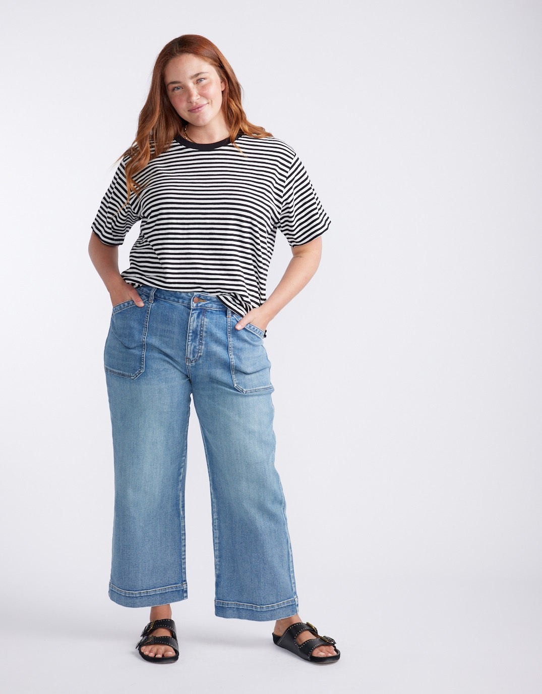 White & Co. Relaxed Tee (Black/White Stripe)
