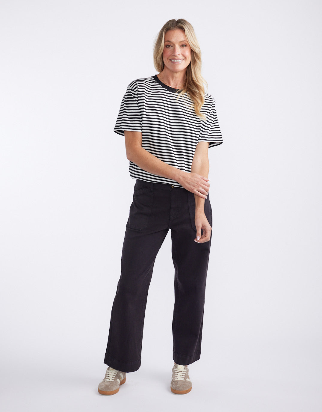 White & Co. Relaxed Tee (Black/White Stripe)