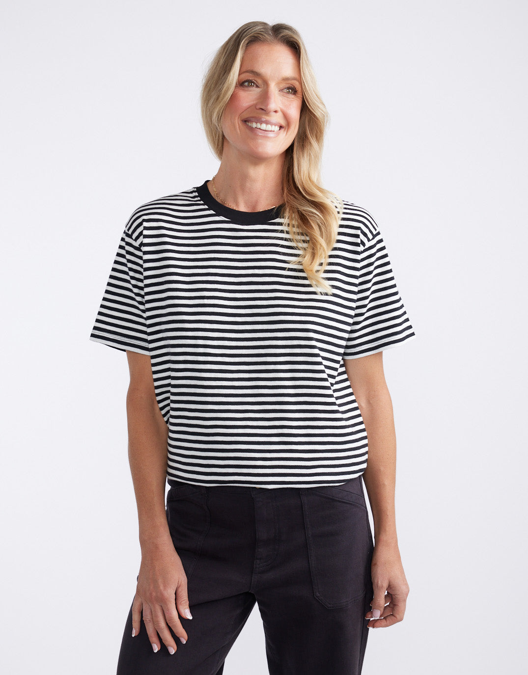 White & Co. Relaxed Tee (Black/White Stripe)