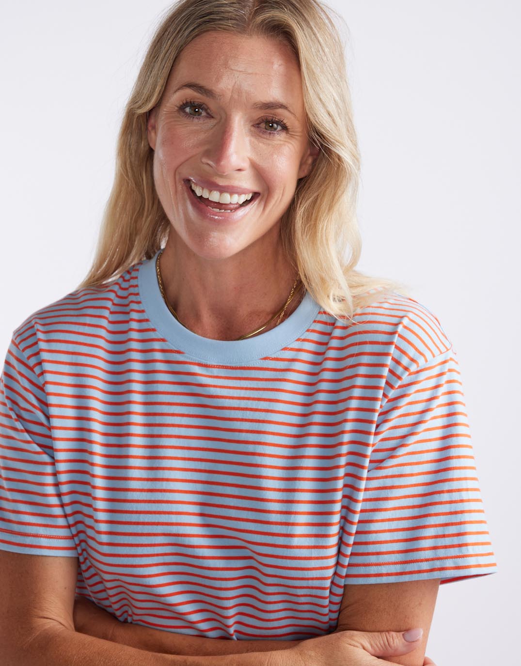 White & Co. Relaxed Tee (Ice Blue/Orange Stripe)