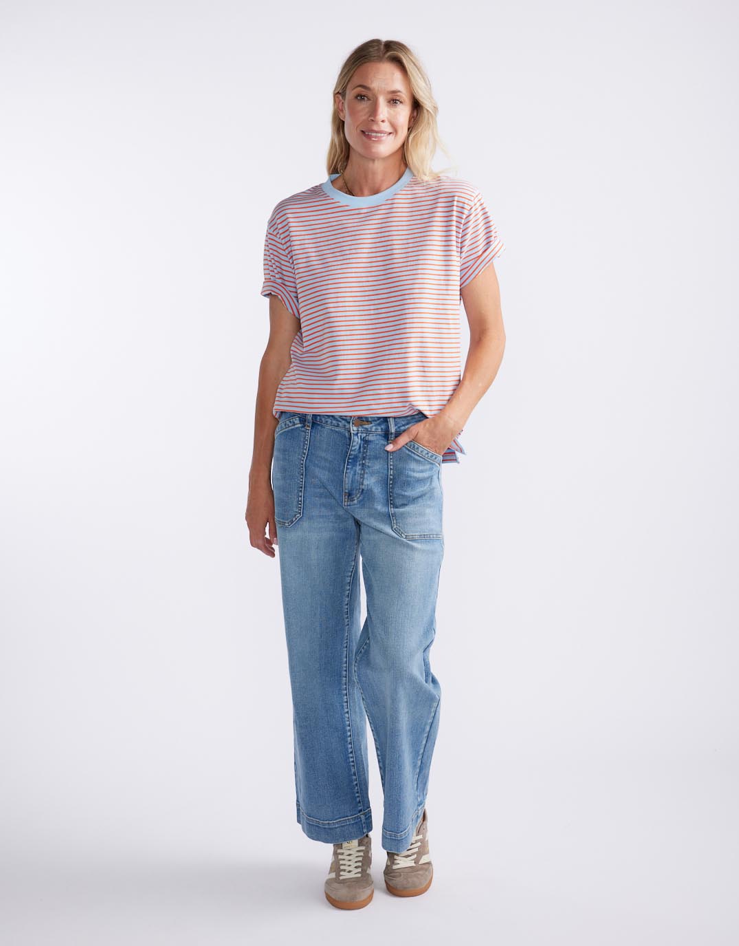 White & Co. Relaxed Tee (Ice Blue/Orange Stripe)