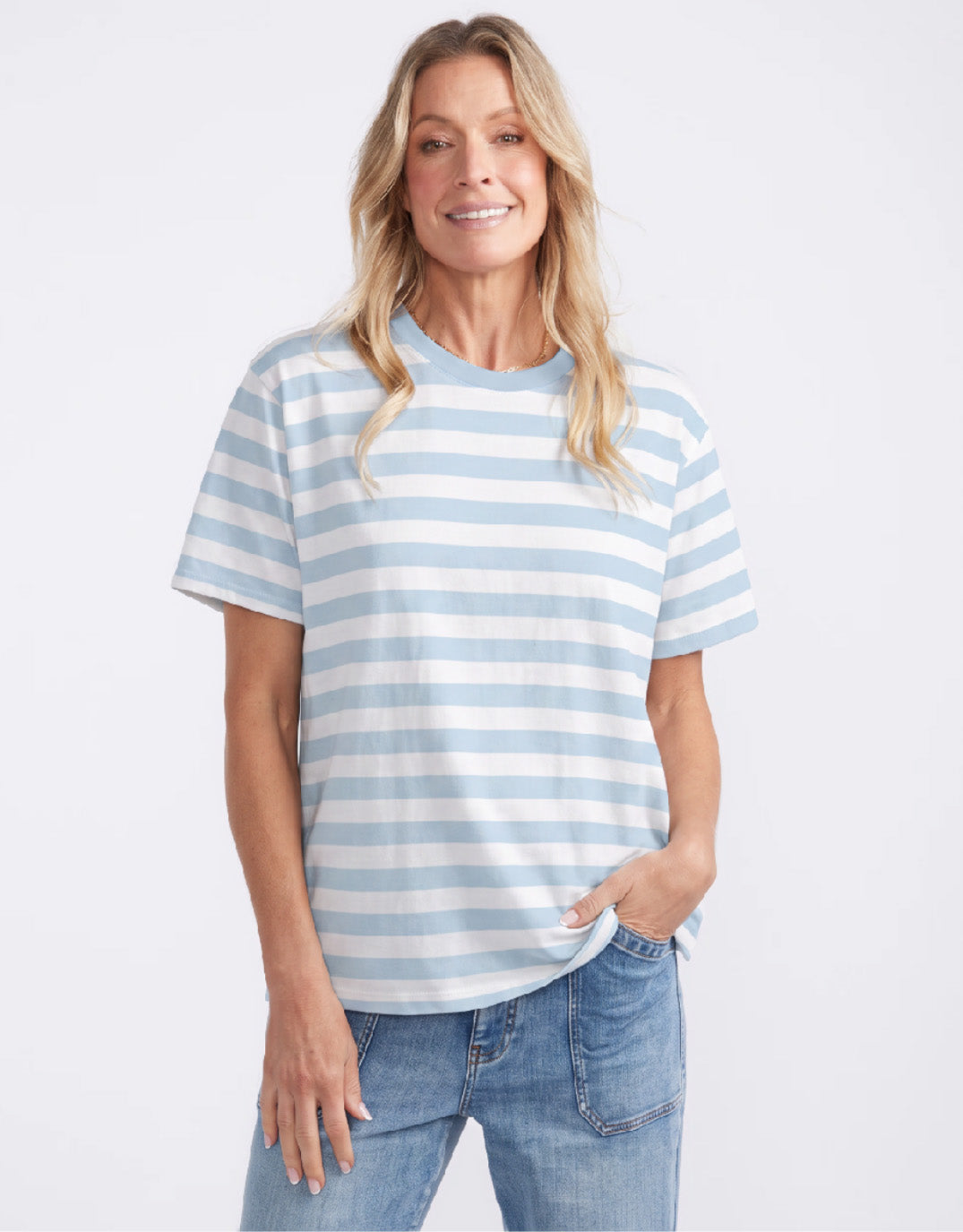 Image of T-Shirts. Product name - Relaxed Tee Ice Blue/White in Ice Blue/White colour by brand - White & Co.