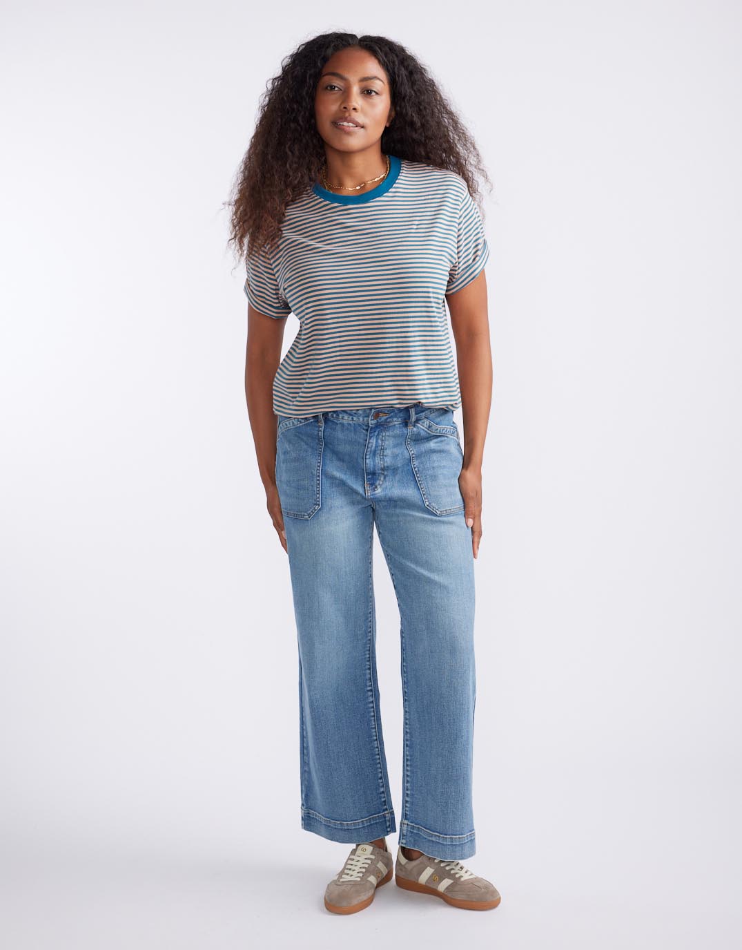 White & Co. Relaxed Tee (Teal/Peach Stripe)