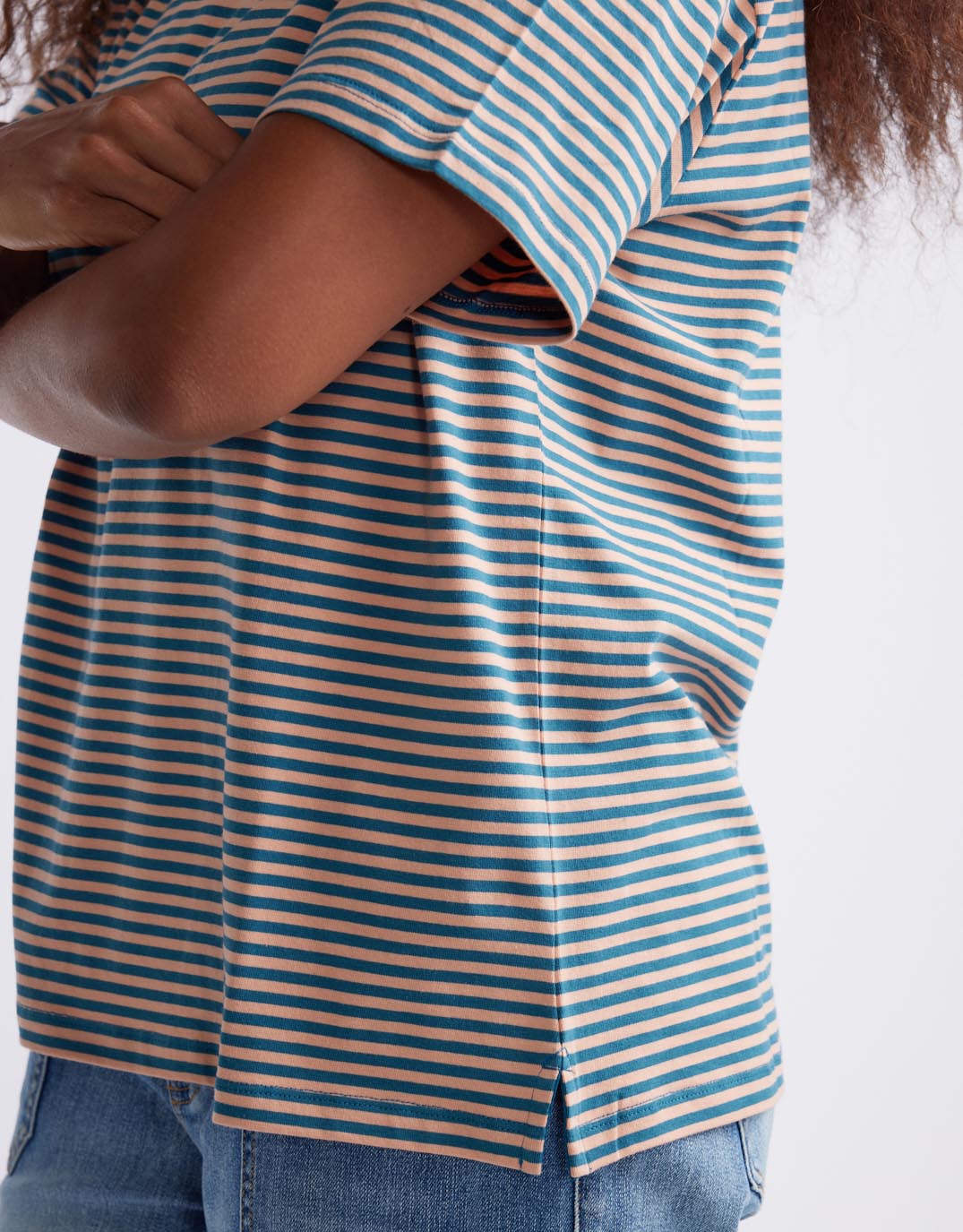 White & Co. Relaxed Tee (Teal/Peach Stripe)