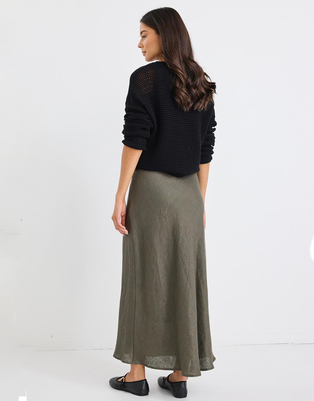 Re:Union The Label Bliss Linen Bias Midi Skirt (Khaki)