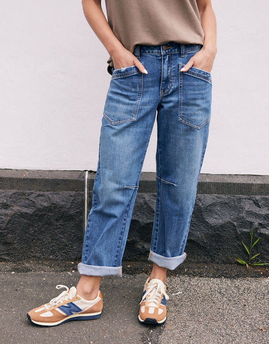Image of Jeans. Product name - Saskia Stretch Cargo Barrel Jean Mid Wash in Mid Wash colour by brand - White & Co.