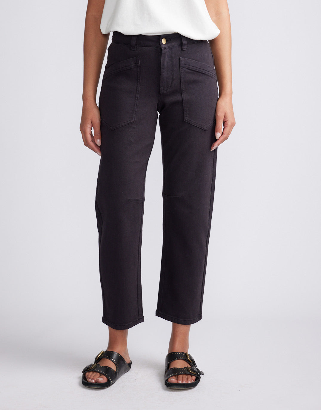 Image of Jeans. Product name - Saskia Stretch Cargo Barrel Jean Washed Black in Washed Black colour by brand - White & Co.