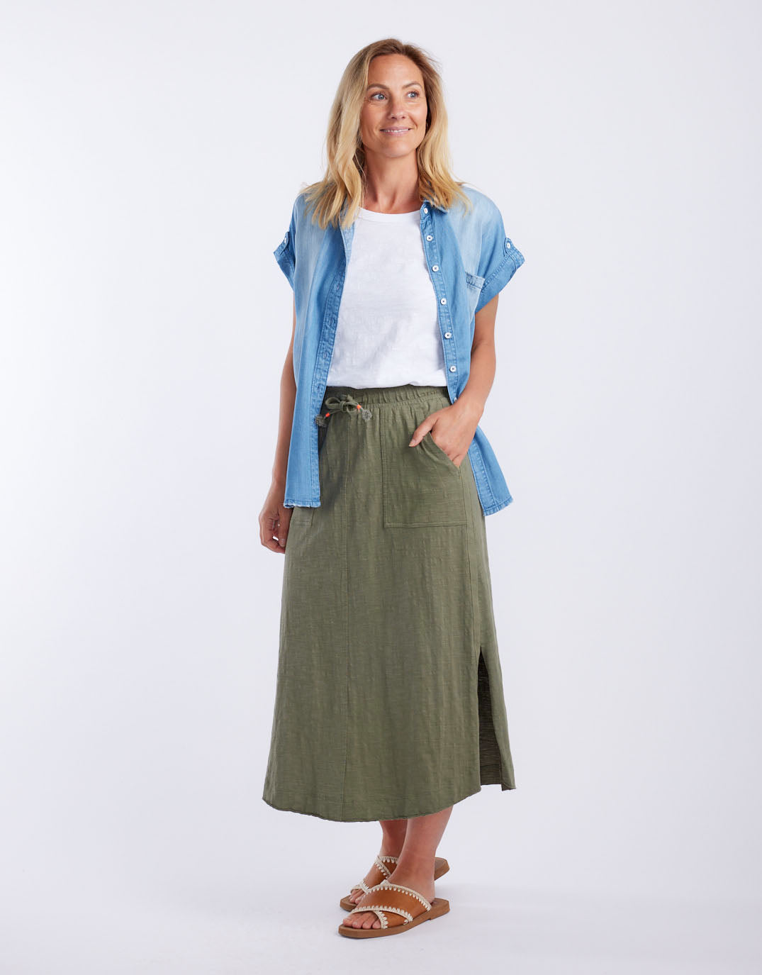 White & Co. Signature Midi Skirt (Khaki)