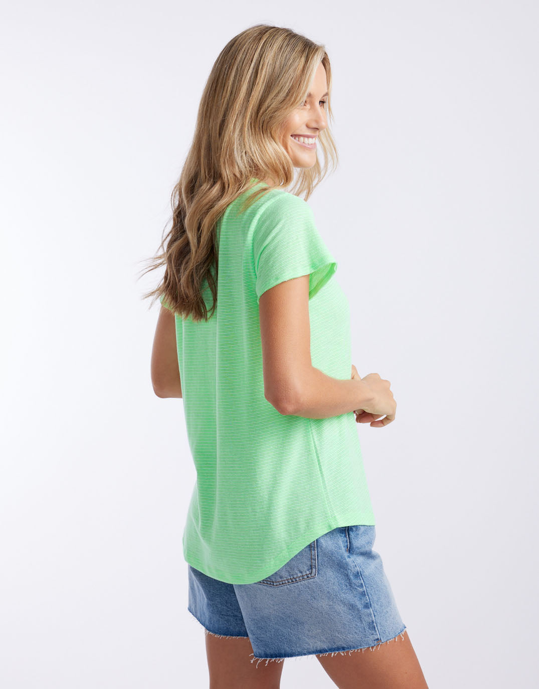 White & Co. Sorbet Stripe Round Neck Tee (Neon Green)