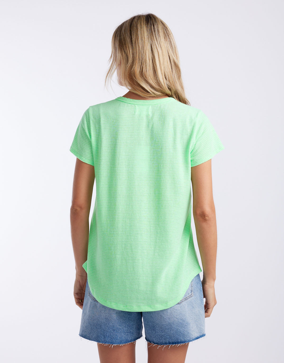 White & Co. Sorbet Stripe Round Neck Tee (Neon Green)