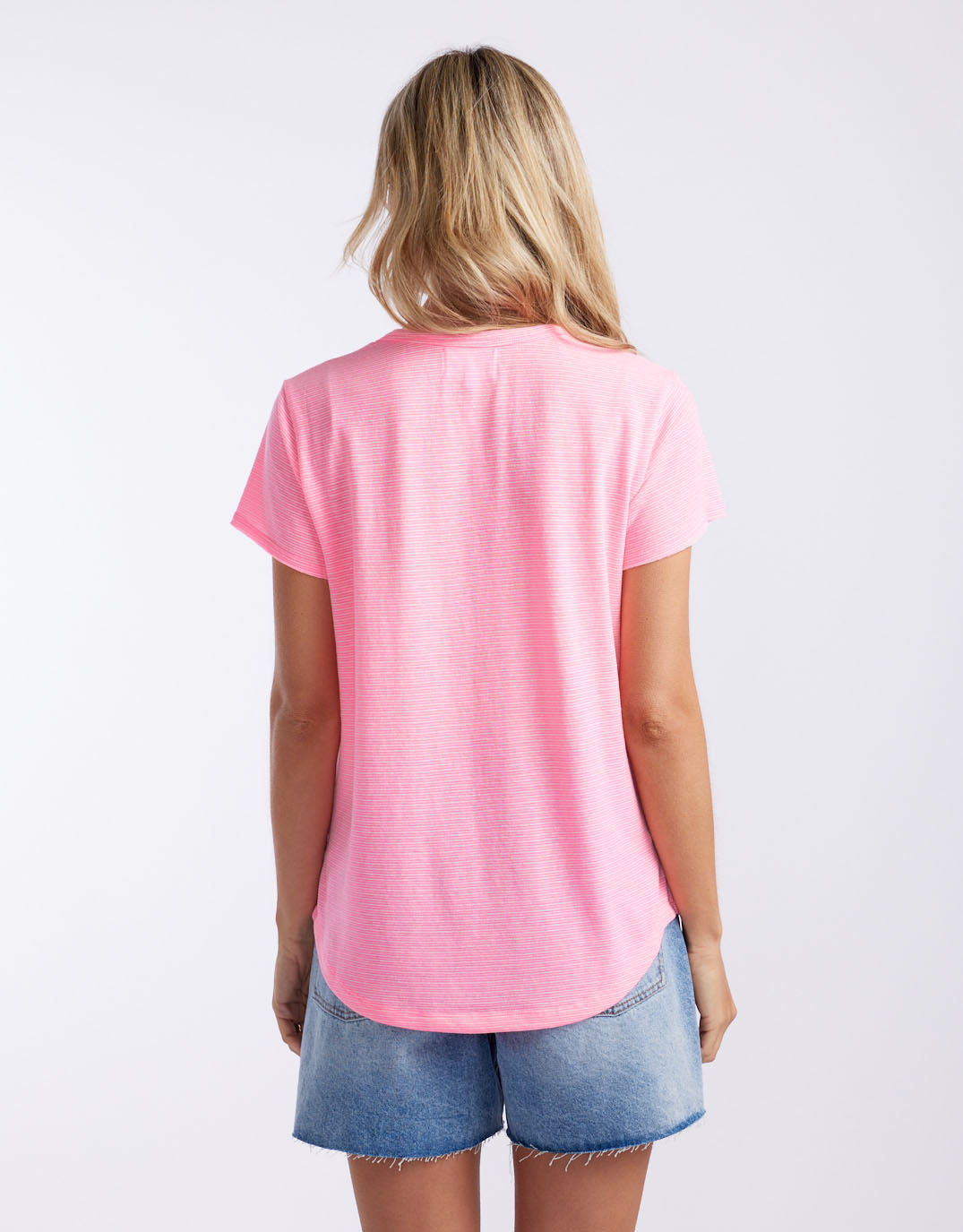 White & Co. Sorbet Stripe Round Neck Tee (Neon Pink)