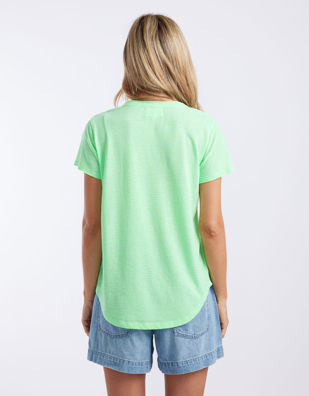 White & Co. Sorbet Stripe Vee Neck Tee (Neon Green)