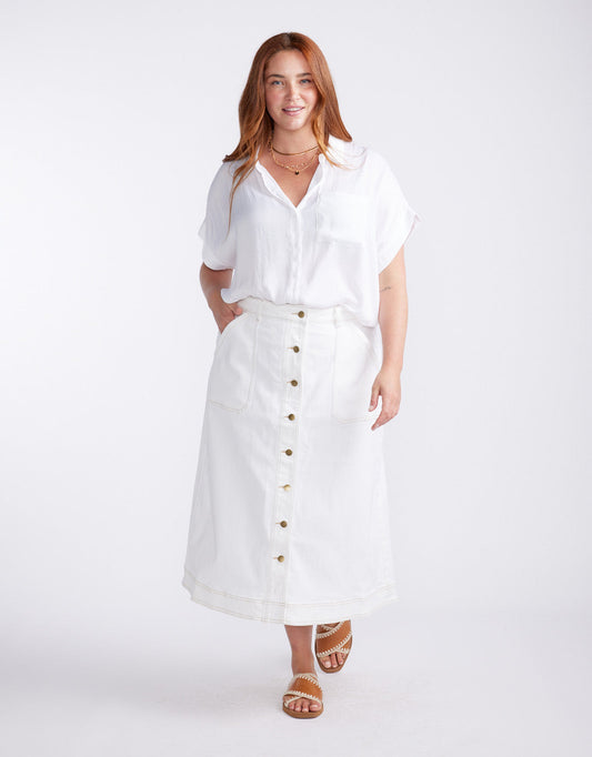 White & Co. Stevie Midi Denim Skirt (White)