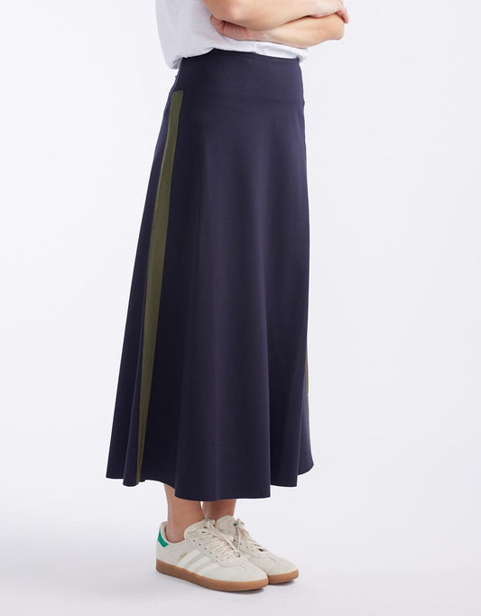 Timeless Ponte Midi Skirt - (Navy/Khaki)