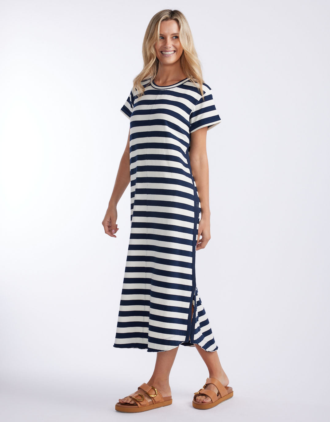 & Co. Turn Back Tee Midi Dress (Navy / White Stripe)