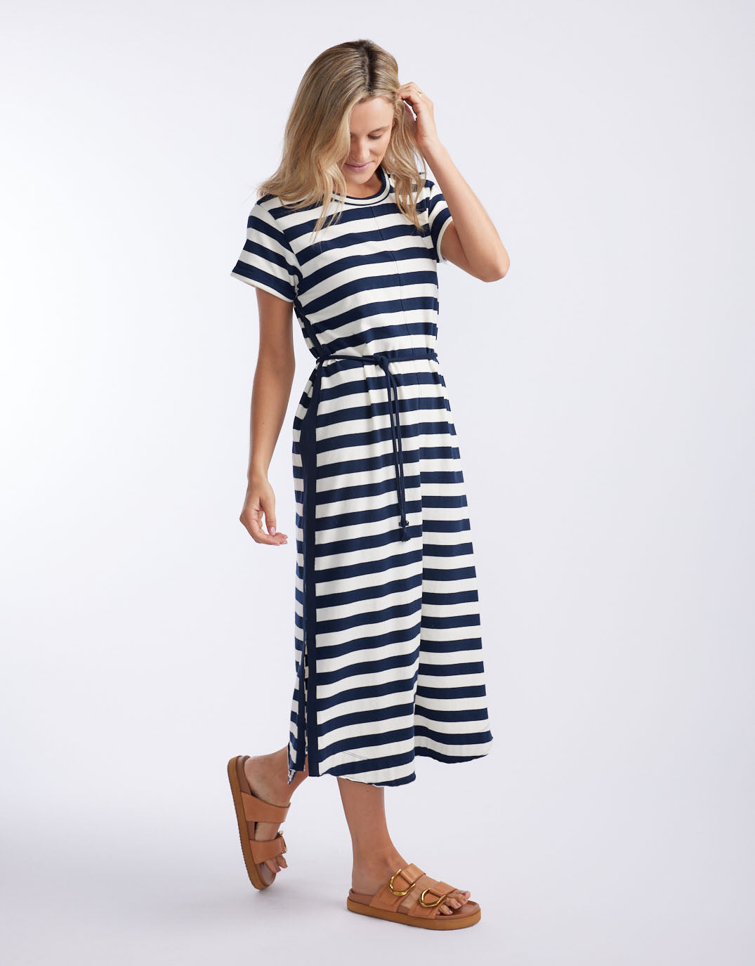 & Co. Turn Back Tee Midi Dress (Navy / White Stripe)