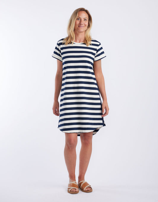 Turn Back Tee Short Dress - (Navy / White Stripe)