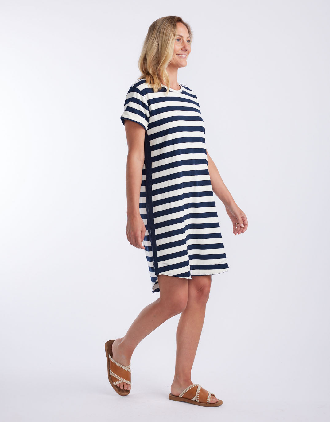 & Co. Turn Back Tee Short Dress (Navy / White Stripe)