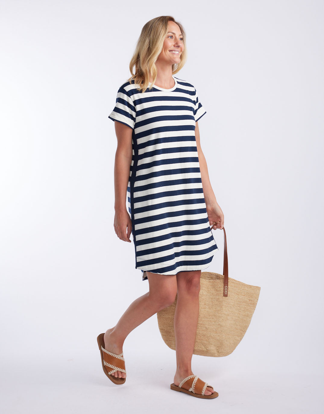 Image of Dresses. Productname: Turn Back Tee Short Dress - in Navy / White Stripe colour by brand - White & Co.