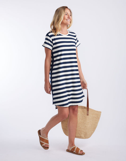 Image of Dresses. Productname: Turn Back Tee Short Dress - in Navy / White Stripe colour by brand - White & Co.
