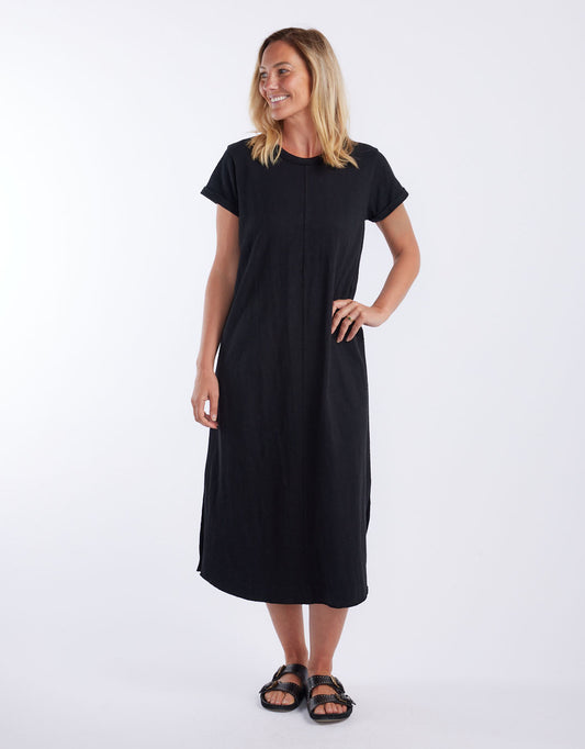 Image of Dresses. Productname: Turn Back Tee Midi Dress - in Black colour by brand - White & Co.
