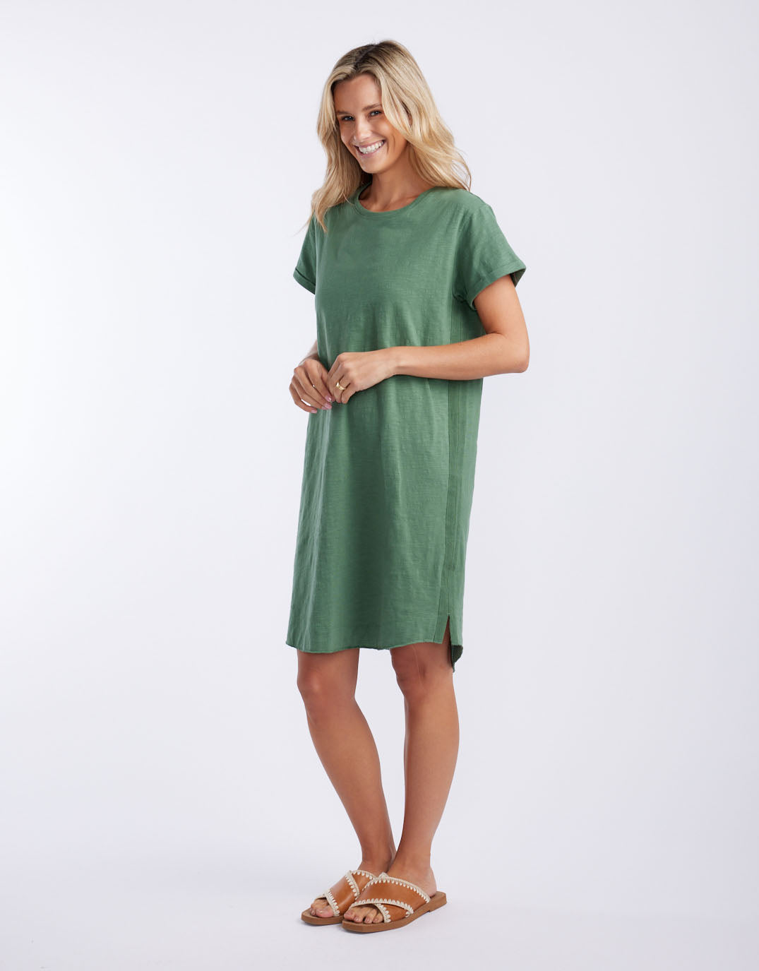 White & Co. Turn Back Tee Short Dress (Khaki)