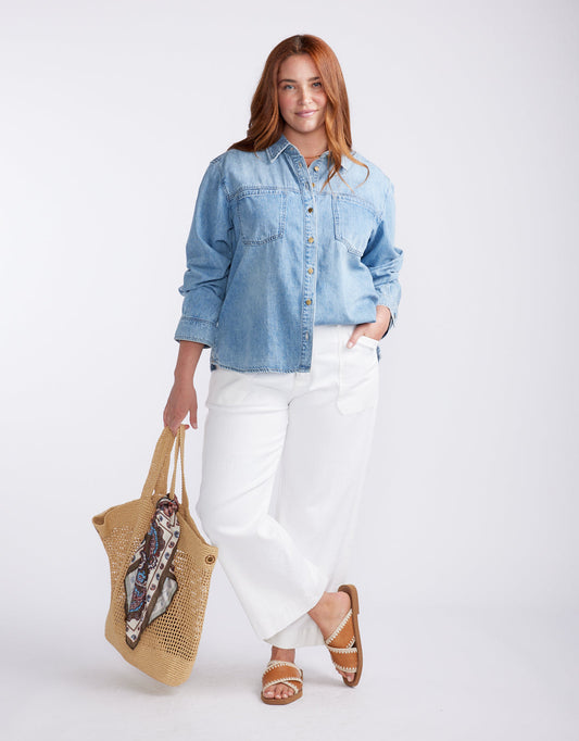 White & Co. Catalina Cropped Wide Leg Jeans (White)