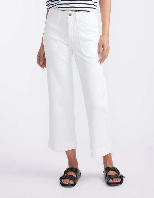 Image of Jeans. Product name - Catalina Cropped Wide Leg Jeans White in White colour by brand - White & Co.