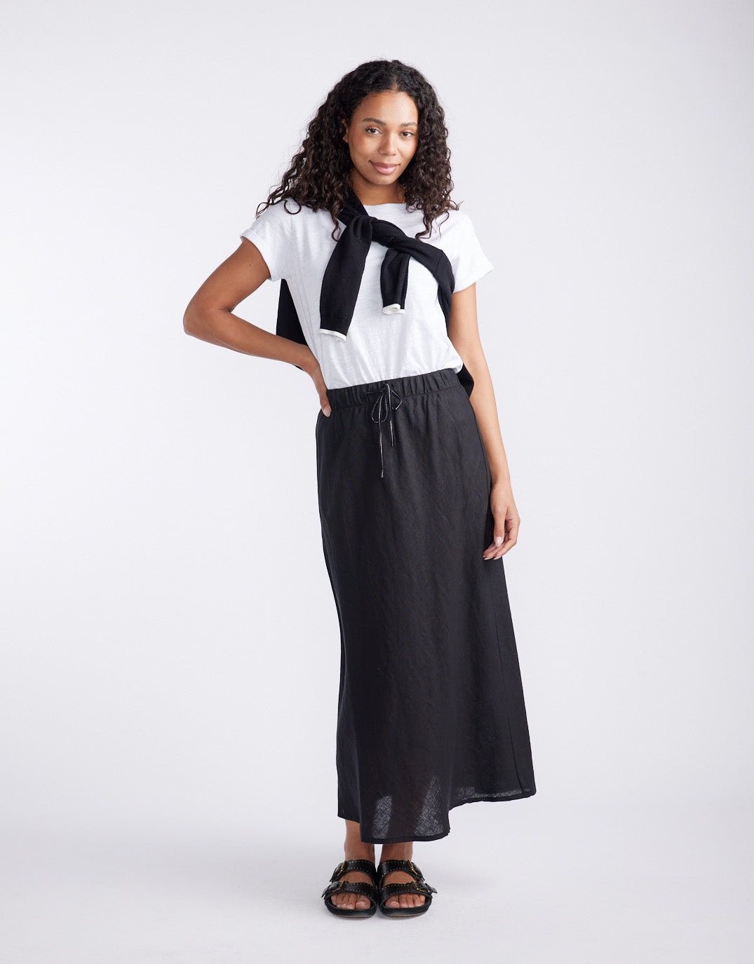 White & Co. Linen Slip Skirt (Black)