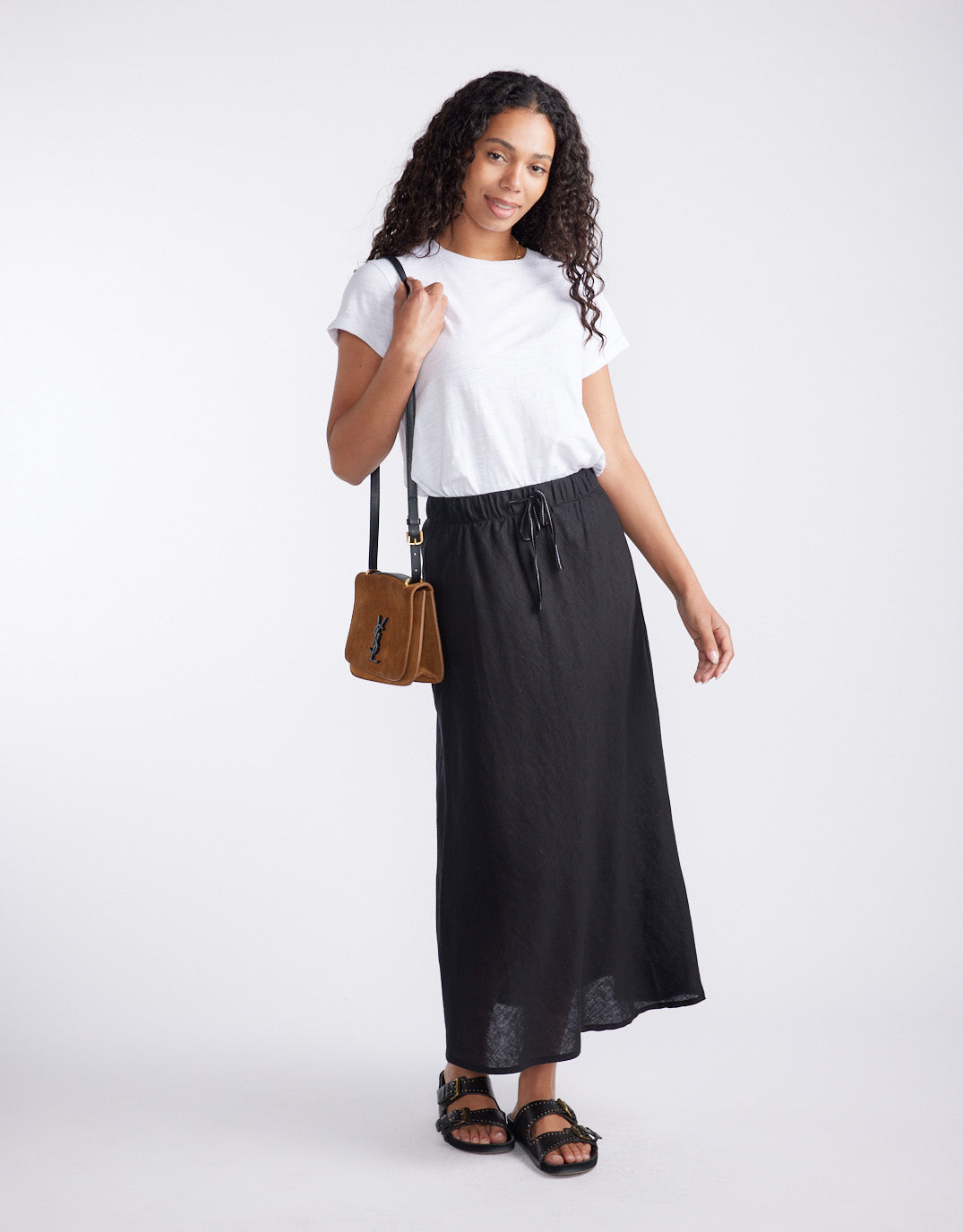 White & Co. Linen Slip Skirt (Black)