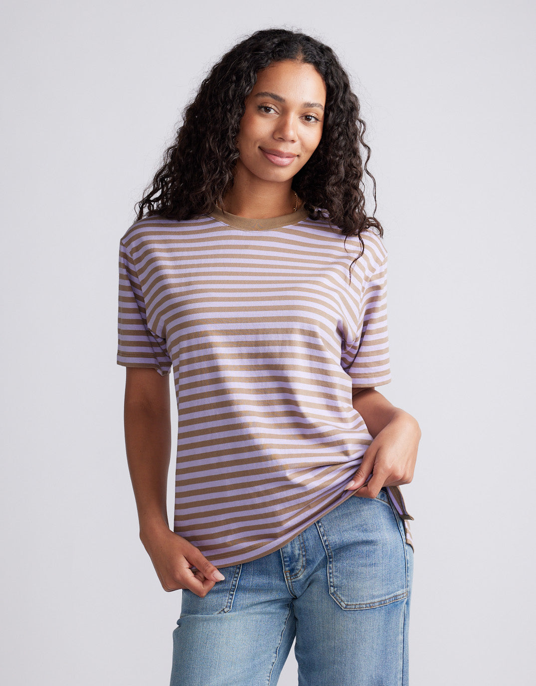 White & Co. Relaxed Tee (Lilac/Chocolate)