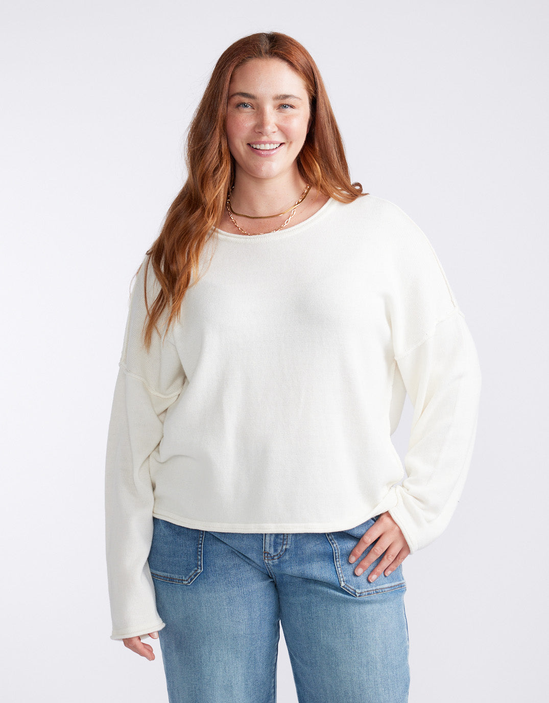White & Co. Sorrento Raw Edge Knit (White)