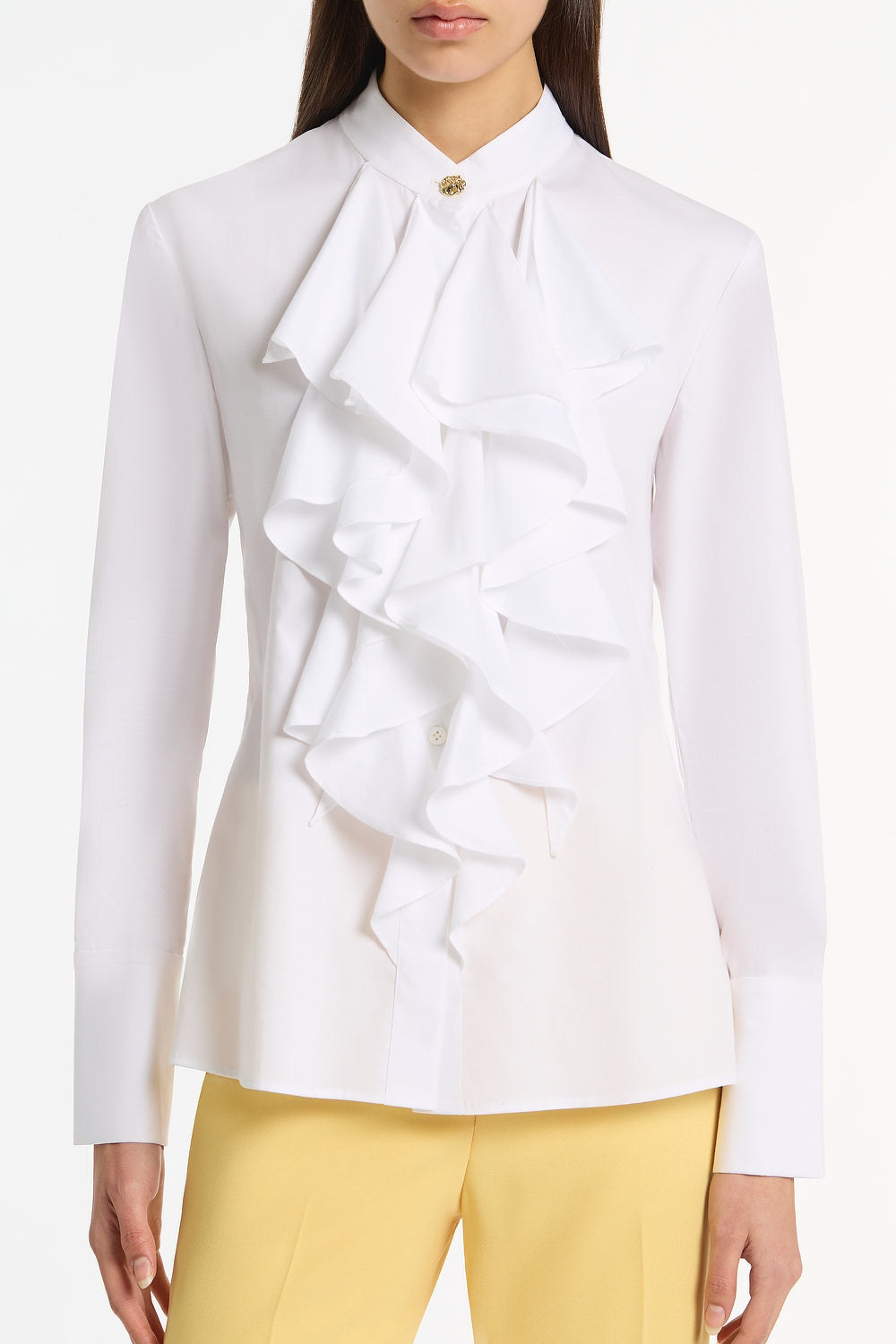 Carla Zampatti Cotton Frill Front Shirt (White)