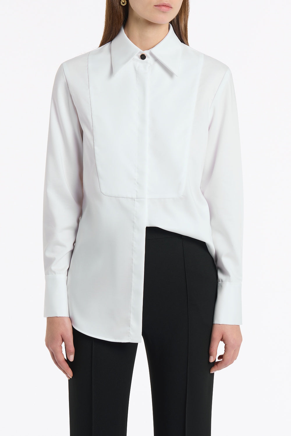Carla Zampatti Cotton Shirting Bib Front Shirt (White)