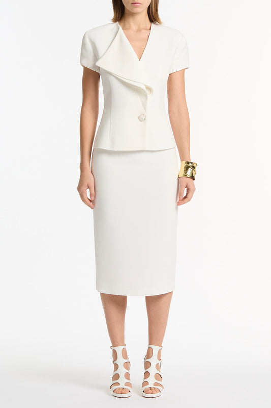 Image of Coats & Jackets. Product name - White Crepe Double-Breasted Vest in White colour by brand - Carla Zampatti