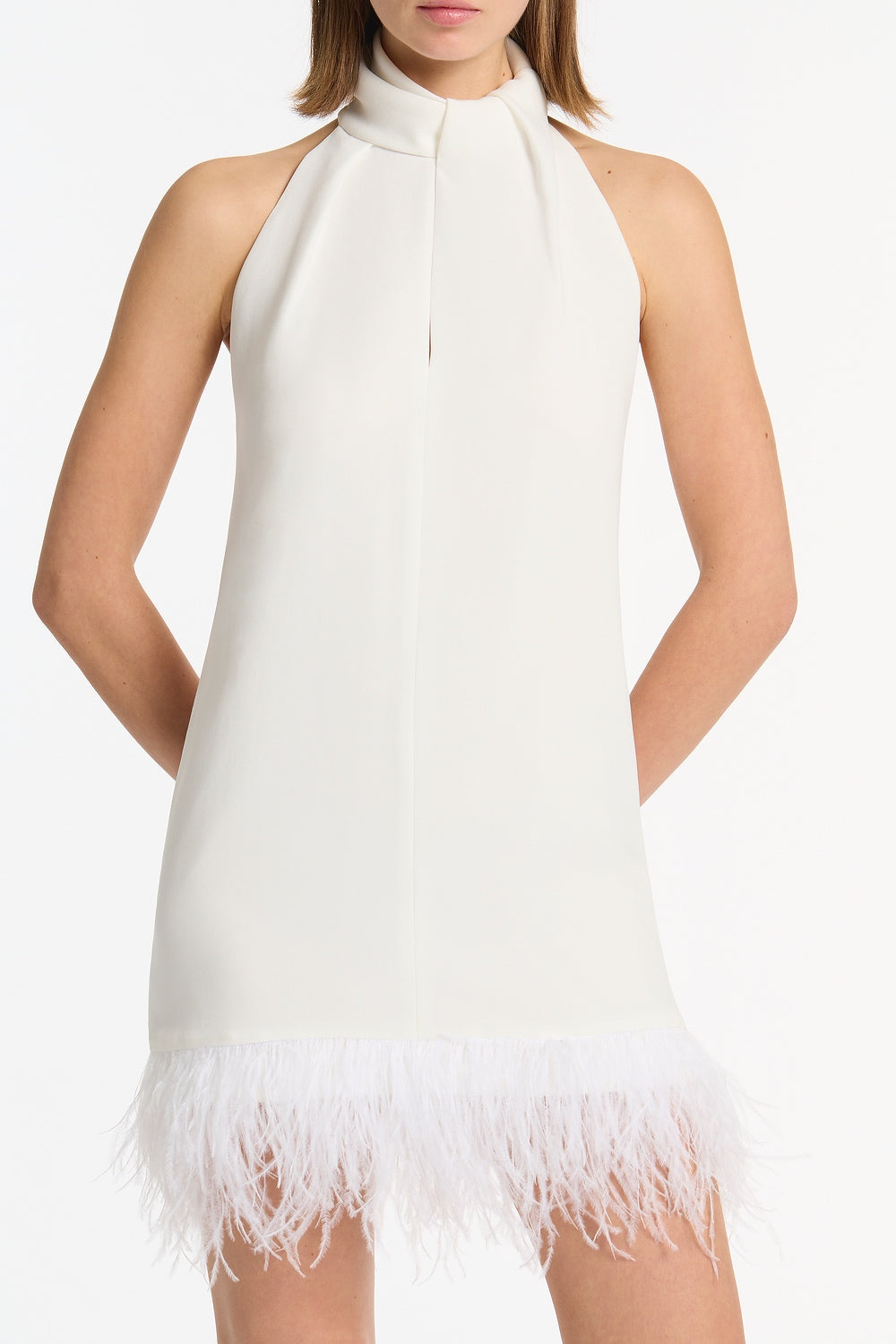Carla Zampatti Crepe Feather Mini Dress (White)