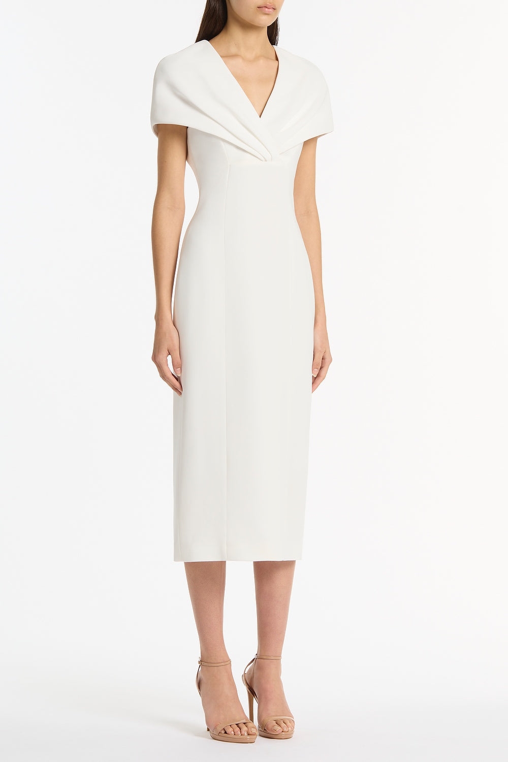 Carla Zampatti Crepe Front Tuck Midi Dress (White)